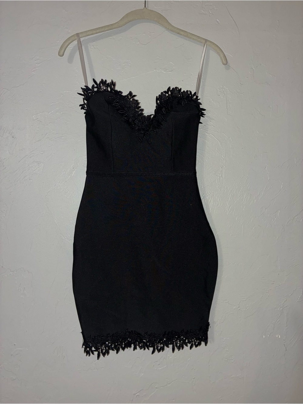 by the way. Black Lace-Trim Mini strapless Dress